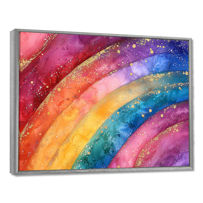 Radiant Cascade of Rainbow II - art mural arc-en-ciel, Impression dans un cadre flottant sans passe-parto, Argent argent
