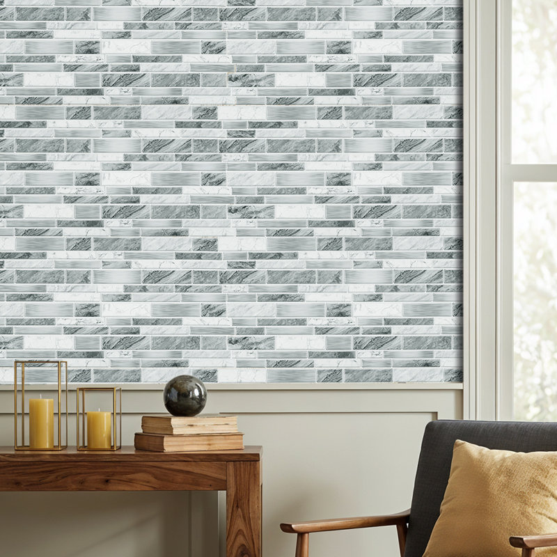 20Pcs Self-Adhesive Wall Tile Stickers with Marble Effect, White/Grey