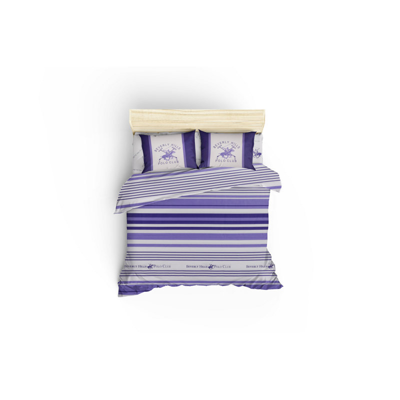 Ensemble de housse de couette en coton, Housse de couette double + 2 taies d'oreiller 24 p, Mauve/blanc
