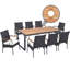  9 PCS Outdoor Metal Dining Table & Rattan Chairs w/ Acacia Wood Table