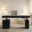Bureau debout italien de luxe italien minimaliste, noir et brun, hauteur réglable avec rangement pour armoire et prise de courant intégrée, table d'étude pour bureau à domicile-982447603-982447607