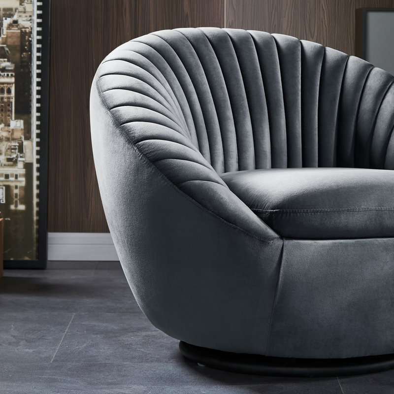 Upholstered Swivel Barrel Chair, Gray Velvet