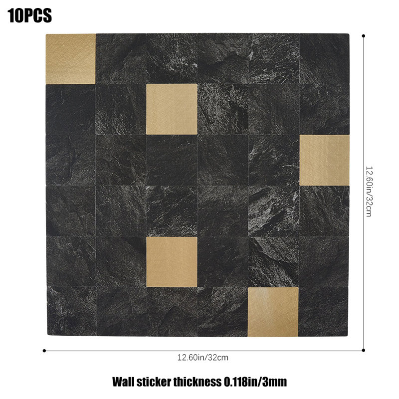 10Pcs Self-Adhesive Marble Wall Tile Stickers, Beige/Gold