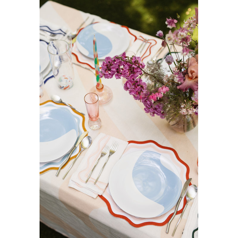 Colorblock Embroidered Linen Placemats, Pink/Red