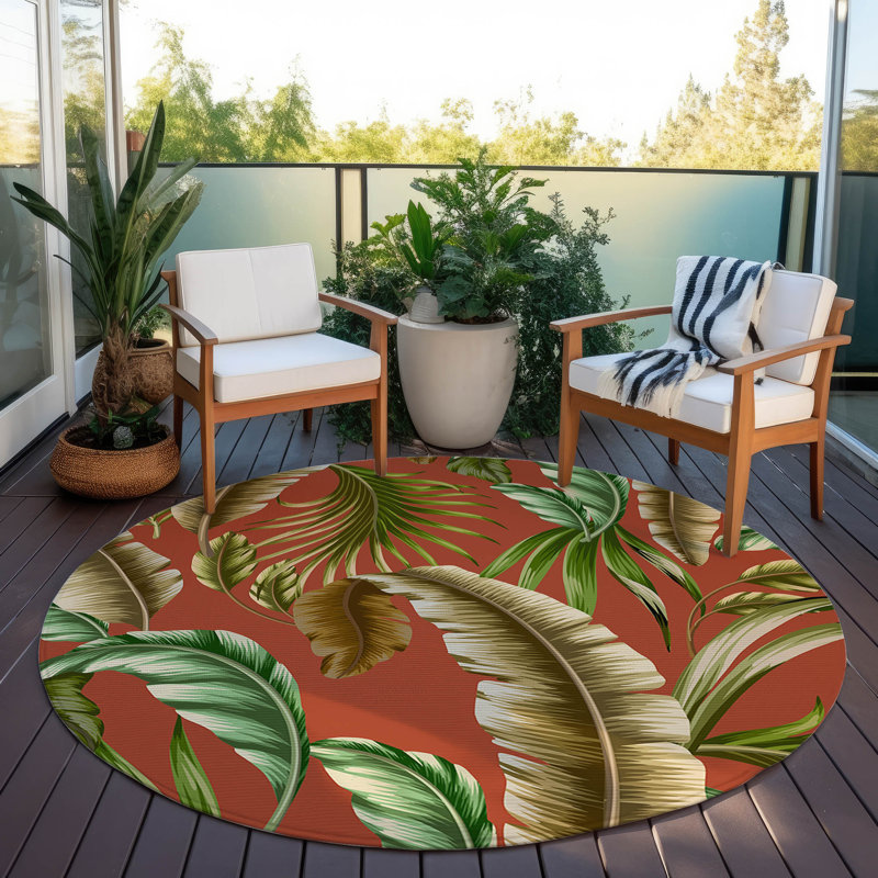 Braggs Washable Floral Indoor / Outdoor Rug, Round 8'