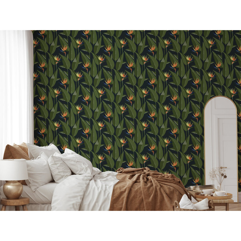 Birds of Paradise - Wallpaper, Black, Self-Adhesive