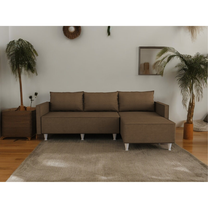 Reversible Sectional, Brown - 5 Comfortable With Foam And Solid Wood Structure, Simple Installation For Living Room Cozy Construction, Assembly