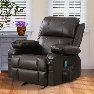 Harvey 34.3" Wide Faux Leather Recliner, Massager, Heater, Cup Holders, USB Port