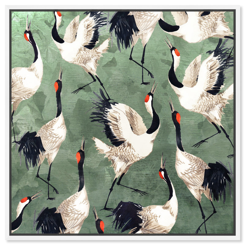 «Animals Grazing Cranes Birds», impression sur toile, H 30 po x l 30 po, Toile encadrée, White