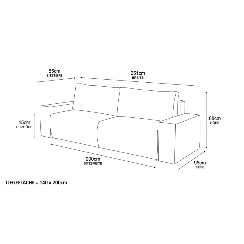 Candee 3 Seater Corduroy Sofa Bed, Black