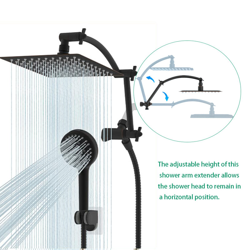 8'' High Pressure Rain Shower Head, 16'' Adjustable Arc-Shaped Extension Arm, 10 Sprays, 71'' Hose, Oil Rubbed Bronze