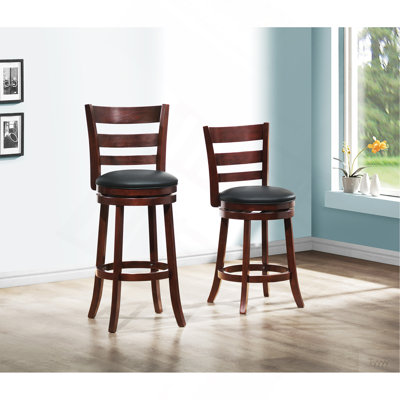 360-Degree Swivel Bar Chair Dark Cherry Finish Comfortable Footrest Solid Wood Furniture 1Pc