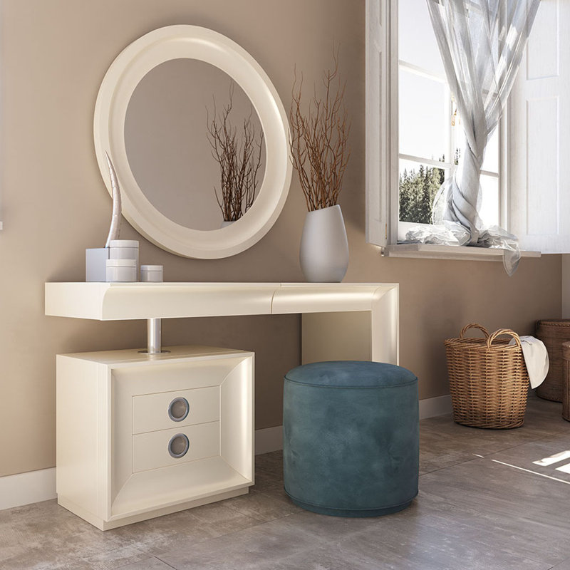 Ensemble coiffeuse en bois massif avec tabouret, Mat
