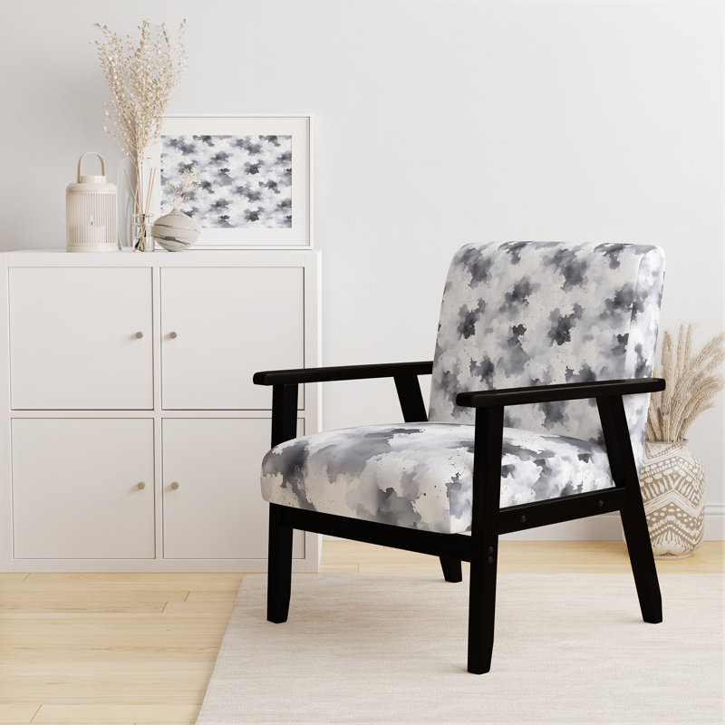 Fauteuil décoratif abstrait - Fauteuil noir à formes d'encre discrète, Accoudoirs carrés noirs