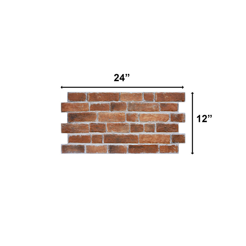 dBrick 12" x 24" Brick Look Porcelain Subway Wall Tile, Summer Red Brick
