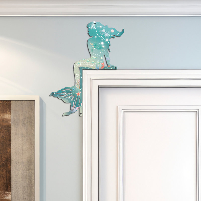 Metal Door Frame Decor, Ocean Blue Mermaid Door Topper Beach Wall Art for Window Door Frame, Shelf, Coastal Beach House Decoration