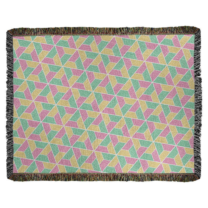 Couverture tissée Katelyn Elizabeth Trapezoids, l 60 po x L 80 po, Vert, rose et jaune