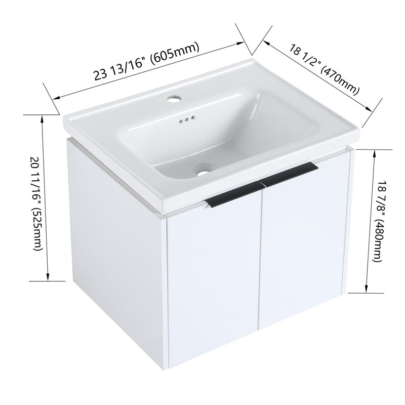 Meuble-lavabo simple mural 23,83 po avec plateau en céramique Dermont