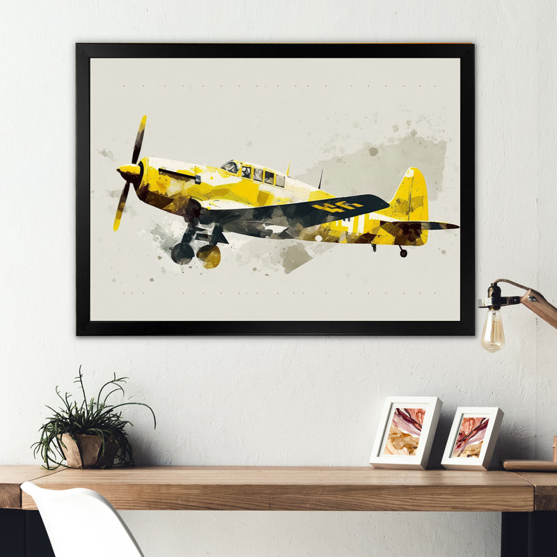 " Propeller Plane Design ", Black Picture Framed, 12" H x 20" W