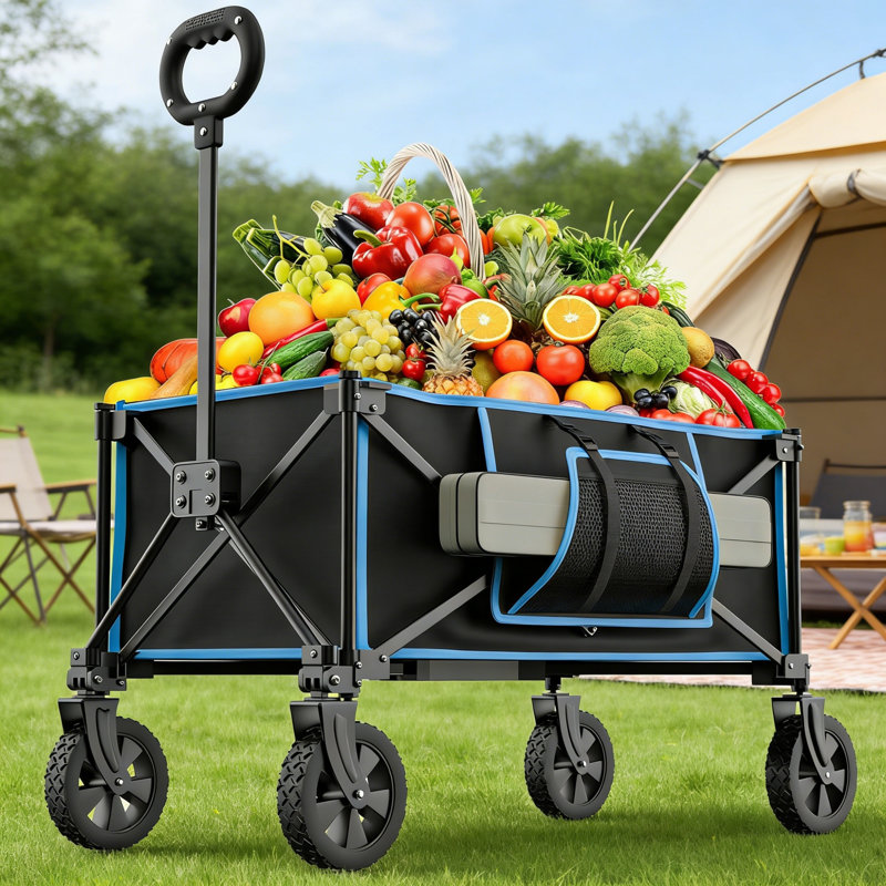 Large Capacity Folding Camping Wagon - Collapsible Outdoor Utility Cart With Adjustable Handle