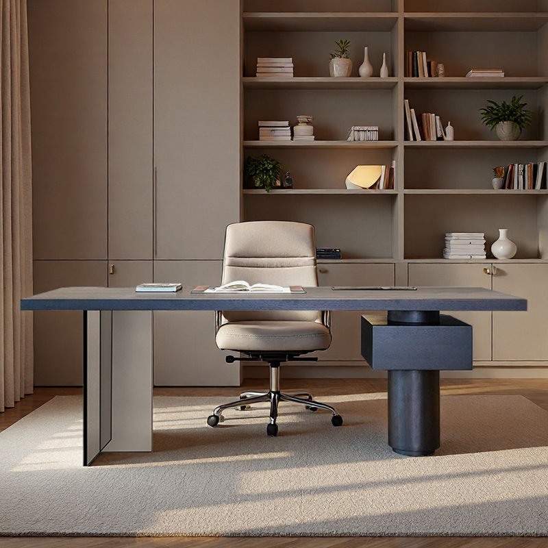 Bureau personnel avec douille et pieds en acrylique pour le bureau, 29.53" H x 86.61" W x 31.5" D, Tan