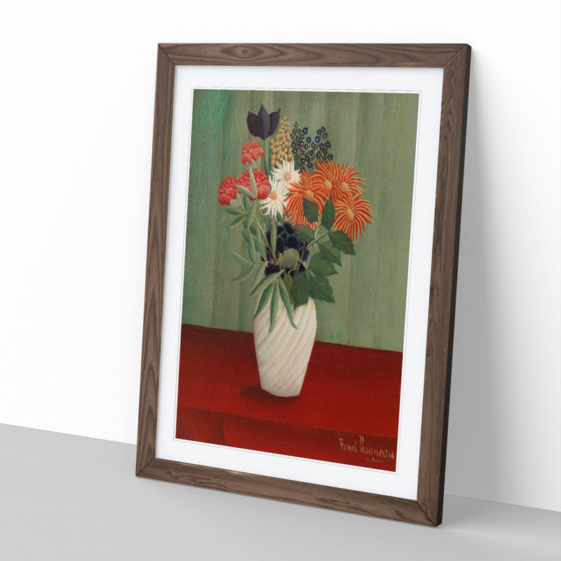 Bouquet of Flowers Vol.2 by Henri Rousseau - Picture Frame Painting, 36cm H x 27cm W x 2cm D, Walnut