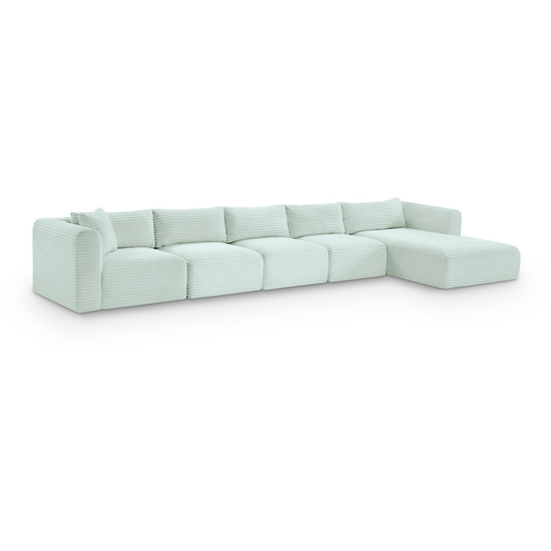 Canapé modulaire en L Carmean Performance, Velours côtelé texturé velours menthe, 3 sans accoudoirs, 1 méridienne, 1 coin