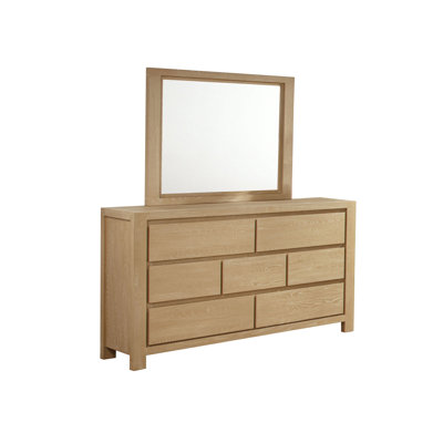 Light Oak Multi-Sized 7-Drawer Dresser With Modern Panel Front And Mirror