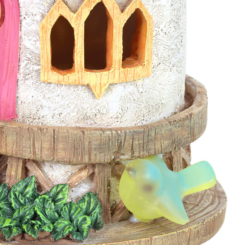 Solar Pink and Blue Daisy Petal Roof Fairy House Garden Statue