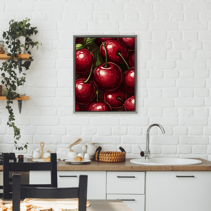 Cadre flottant Lush Juicate Cherries Harvest, design par Christine Simpson Art, H 31 po x l 25 po, Cadre flottant gris lustré