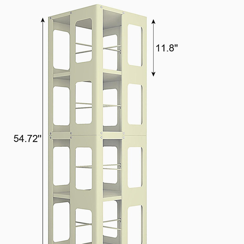 4-Tier Steel Rotating Bookshelf with 360° Wheels, Book Rack, Yellow