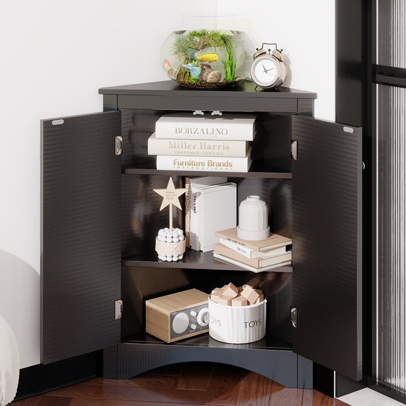 Armoire de rangement triangulaire noire avec tablettes réglables, armoire de plancher autoportante pour la cuisine à domicile