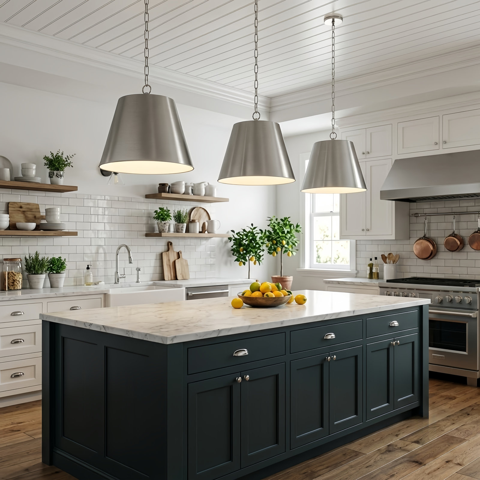 Dimmable Cone Single Light Pendant, Brushed Nickel, 16" H x 20" W x 20" D