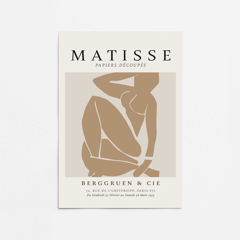 Matisse's Nude III avec imprimé brun clair, H 14 po x l 11 po, Impression sans cadre, Ne s’applique pas