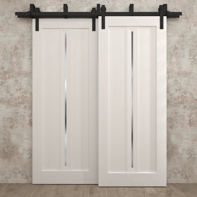 Sliding Closet Barn Bypass Doors | Ego 5014 | Modern Rails Hardware Set | Wood Solid Bedroom Wardrobe Doors