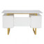 Bureau blanc et doré pour bureau avec tiroirs et rangement-379489253