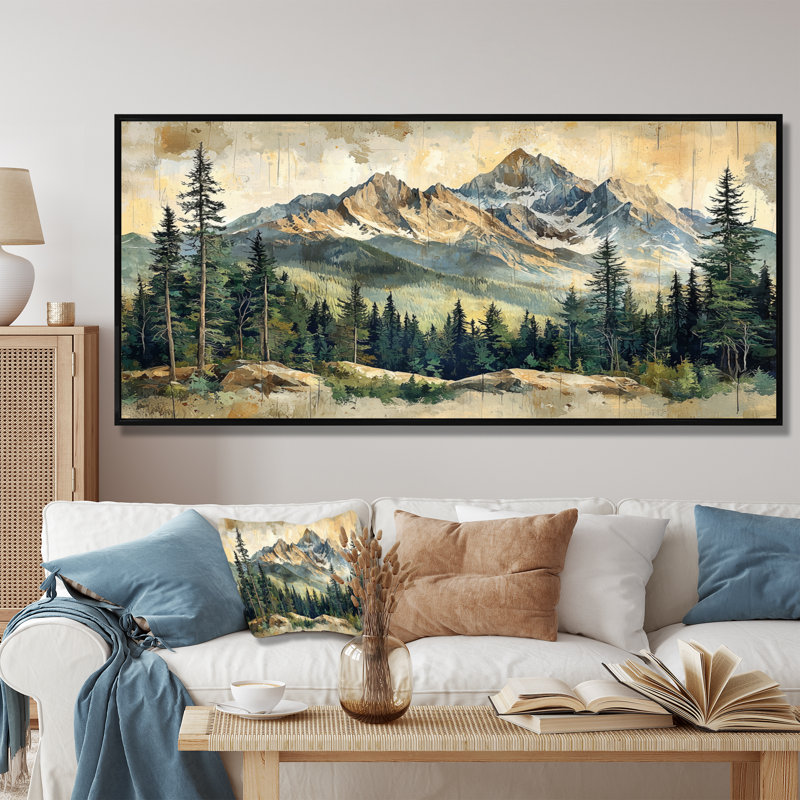 «Gradus Mountain Treescape Mountain Layers I - Mountains», reproduction d'art sur toile encadrée, H 28 po x l 60 po, Noir