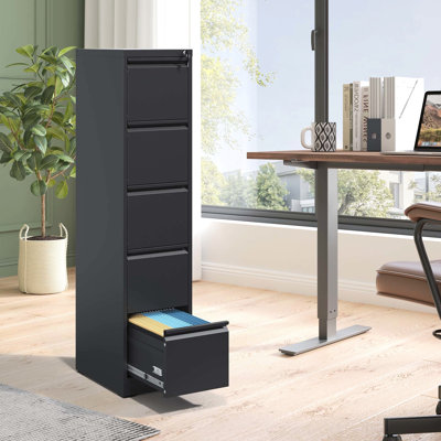 Classeur vertical en métal avec serrure, 5 tiroirs pour le bureau / la maison, construction en acier, inclinable, acier à accès facile et efficace avec organisation complète, fonction d'inclinaison, manipulation en douceur