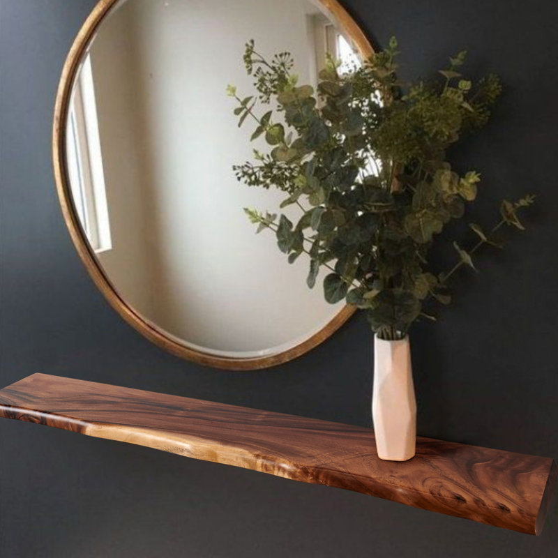 Acacia Wood Live Edge Wall Mounted Shelf, 1.4" H x 42" W x 8" D