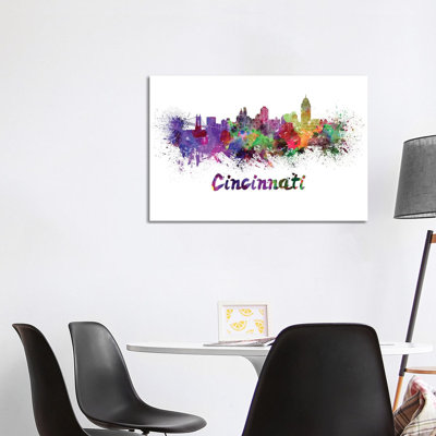 Cincinnati Skyline In Watercolor by Paul Rommer - Wrapped Canvas Graphic Art