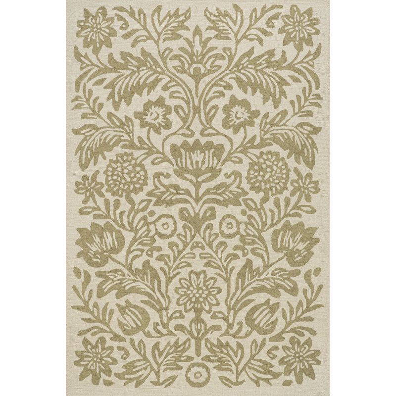 Tapis floral à motif cachemire Virelia, Rectangle de 9 pi 6 po x 13 pi 6 po, Vert