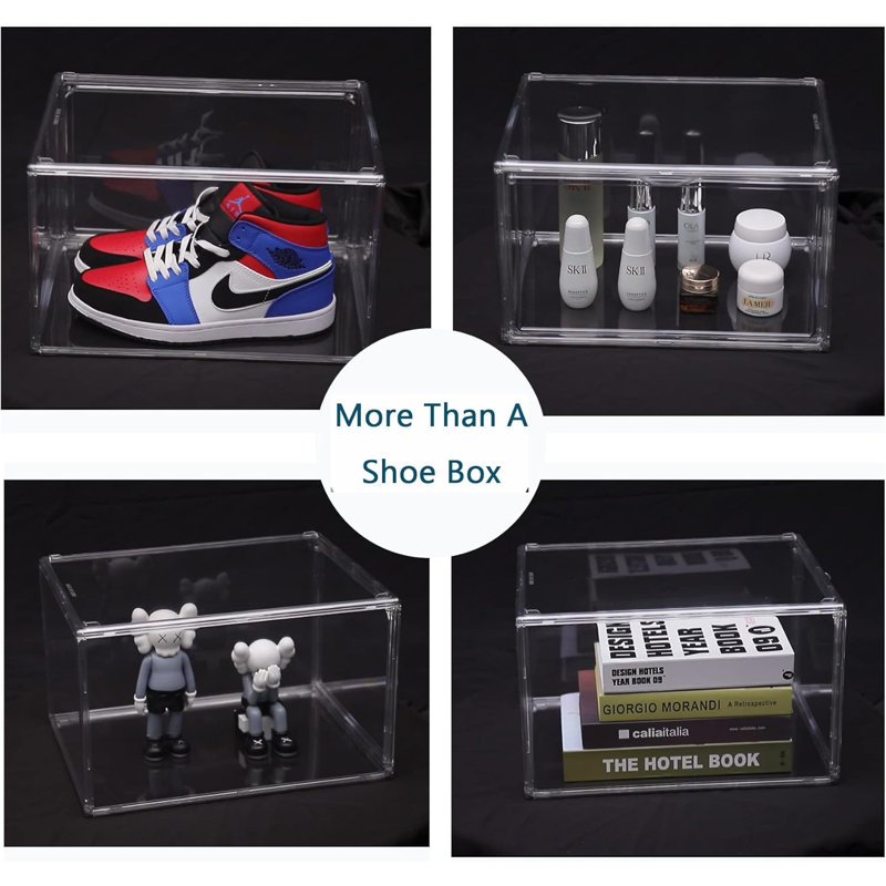 Clear Acrylic Plastic Shoe Boxes With Lids, Stackable And Foldable Drop Front Shoe Storage Containers For Space-Saving Organization