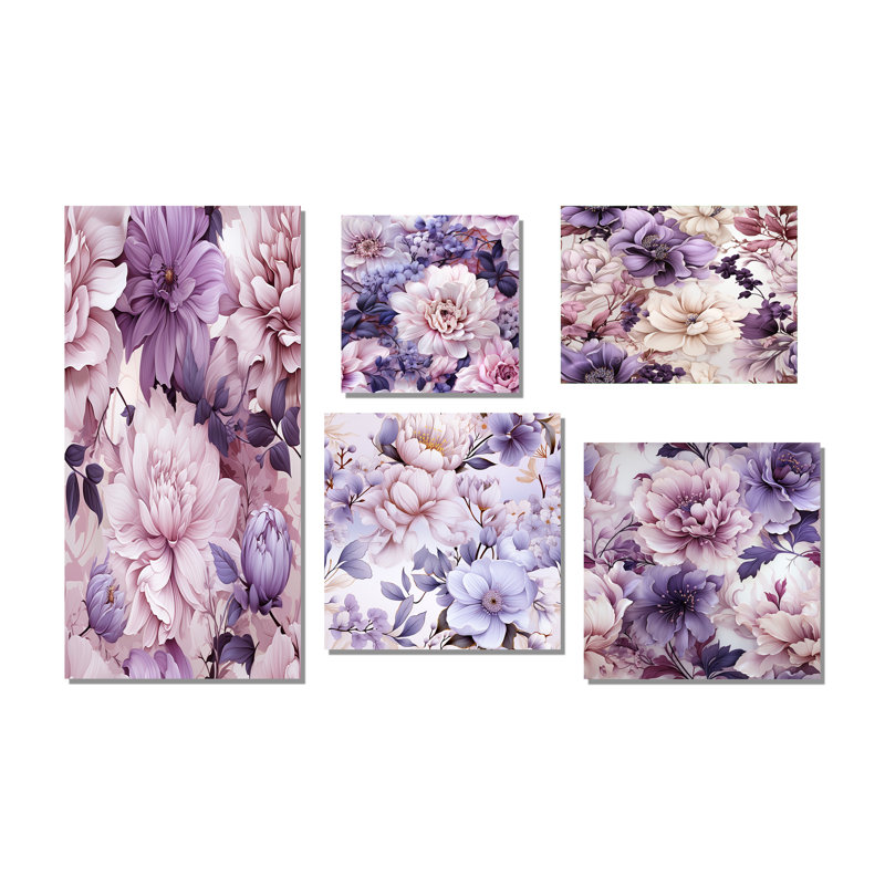 Edgartown - Ensemble de 5 reproductions d'art sur toile florales, Toile tendue