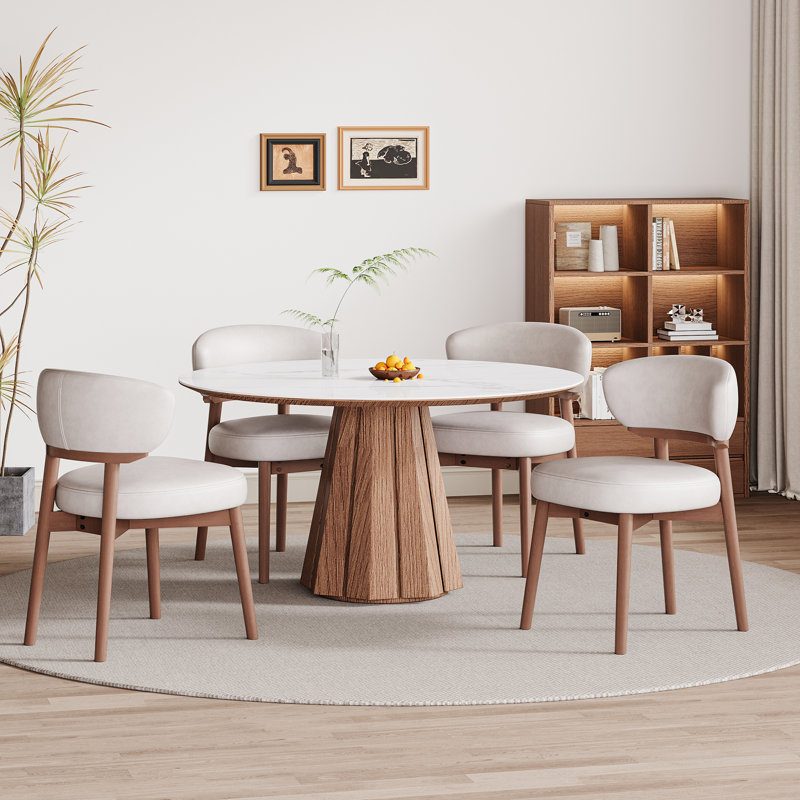 Upholstered Solid Wood Dining Chair, Beige