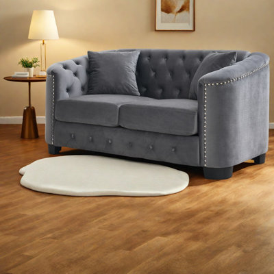 Ensemble de canapés Chesterfield en velours profond, cadre en bois 5 places, salon moderne
