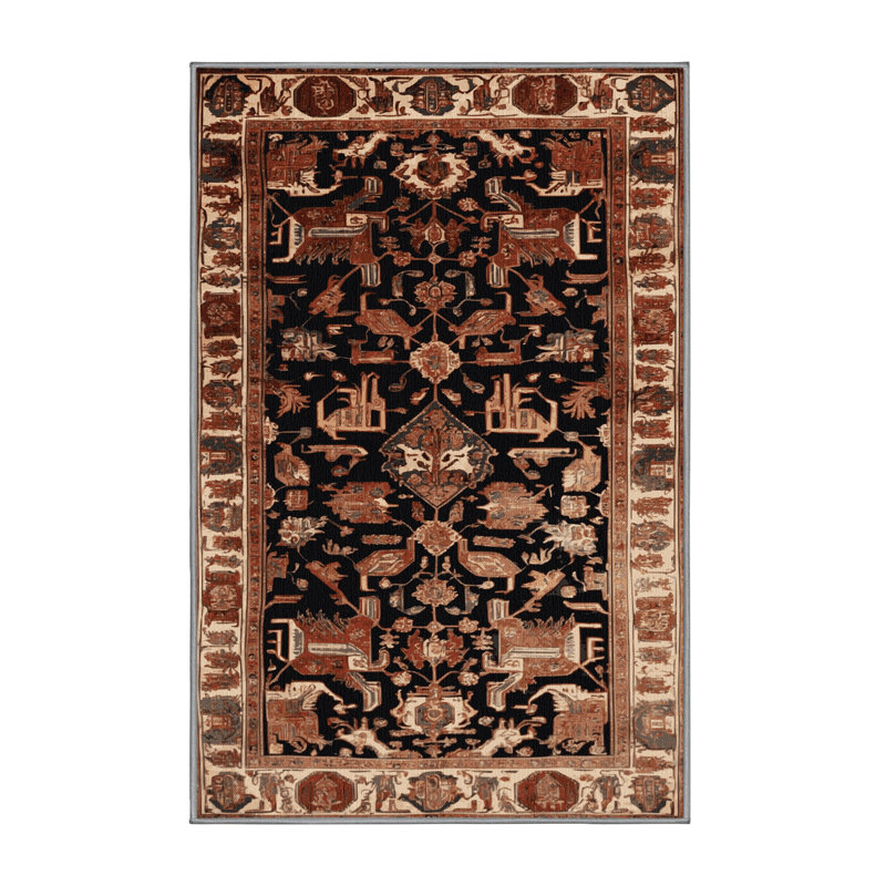 Machine Washable Persian Brown Area Rug, Rectangle 5' x 8'