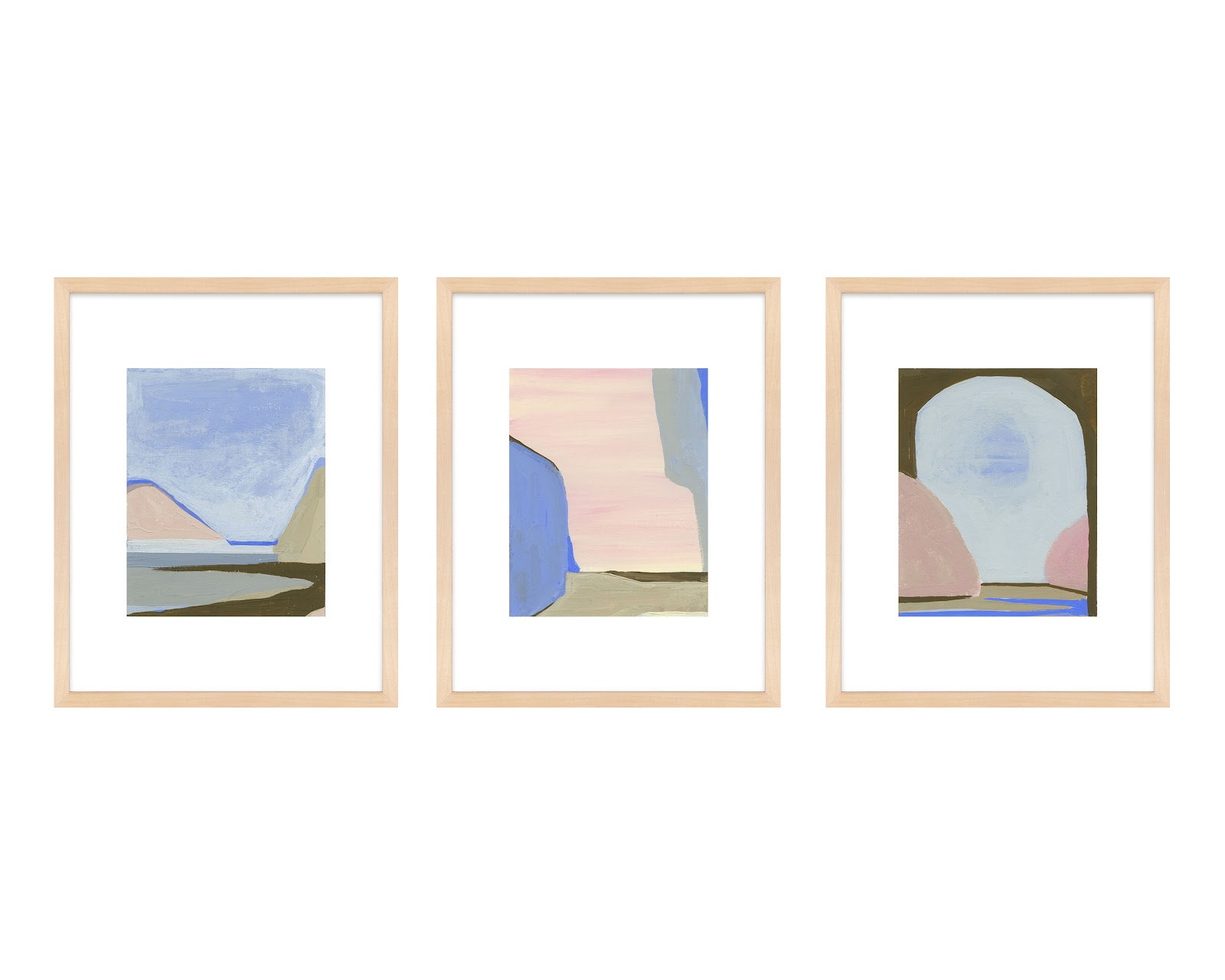 Morning Sky 3-Piece Painting Set, Brown Framed, 25" H x 20" W