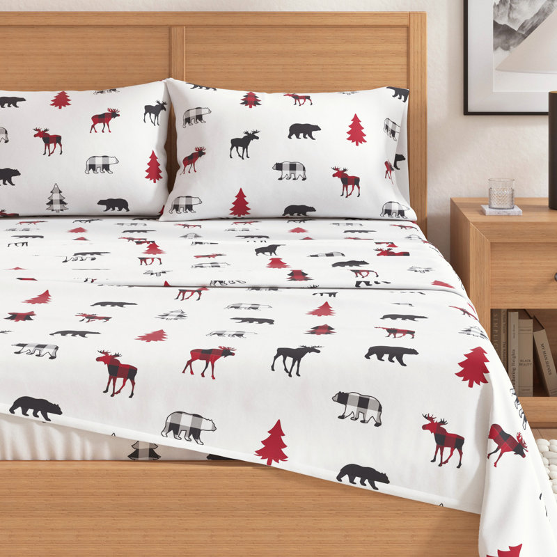 Full Size Gray and Red Cotton Flannel Sheet Set