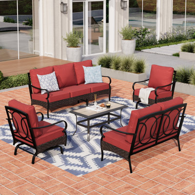 Argyri 9-Person Rocking Outdoor Conversation Set with Loveseat & Rocking Lounge Chairs