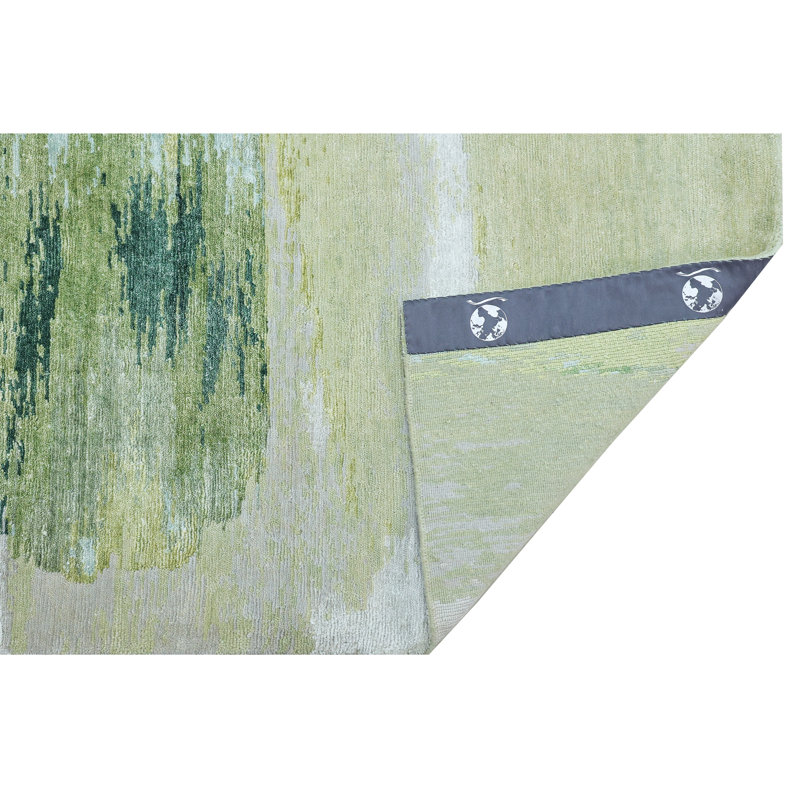 Tapis gris clair et vert noué à la main de haute qualité, Rectangle 8 pi x 10 pi
